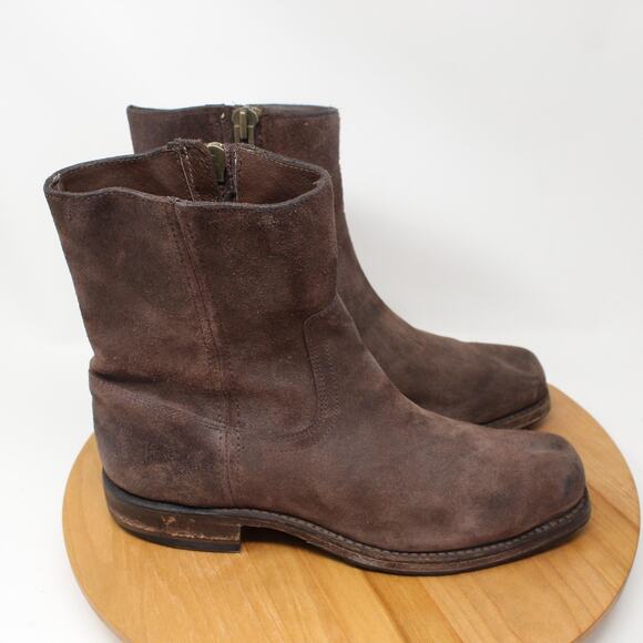 Frye Boots Mens 8 Suede Leather Square Toe Zip Brown Rugged Western Workwear - Picture 1 of 10